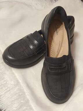 Clarks Collection Ellowyn Penny Loafers Black Plaid Size 7.5 W New